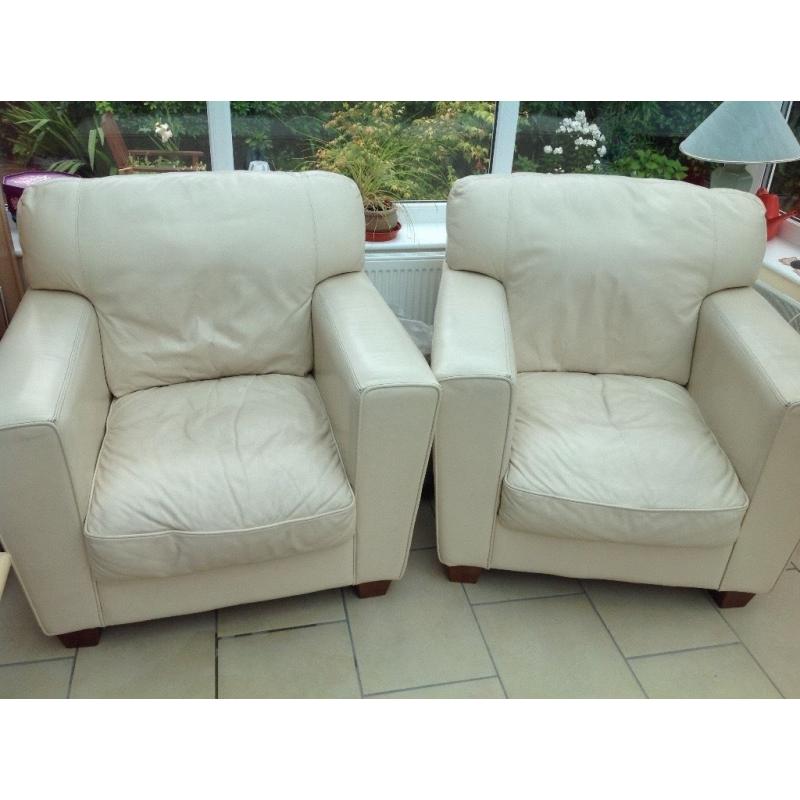 Three Piece Suite in Cream Leather