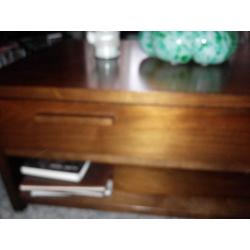 coffee table large with drawer.and shelf dark brown solid wood