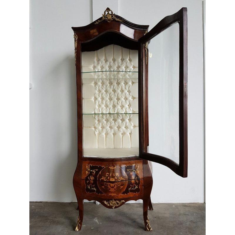 ANTIQUE STYLE FRENCH LOUIS XV INLAID BOMBE VITRINE DISPLAY CABINET SIDEBOARD DELIVERY AVAILABLE