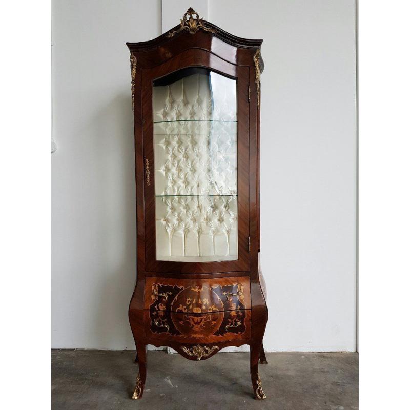 ANTIQUE STYLE FRENCH LOUIS XV INLAID BOMBE VITRINE DISPLAY CABINET SIDEBOARD DELIVERY AVAILABLE