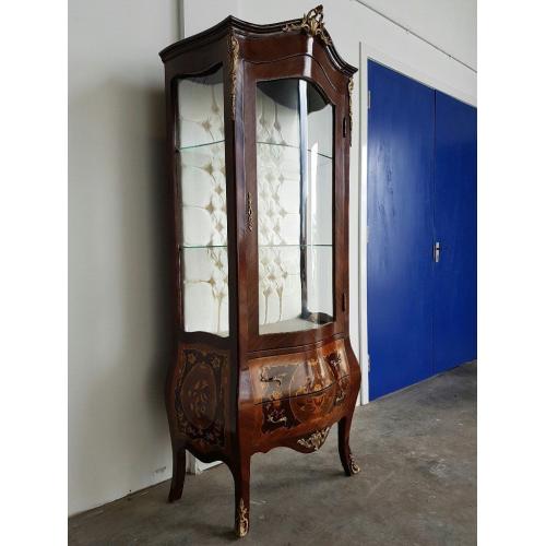 ANTIQUE STYLE FRENCH LOUIS XV INLAID BOMBE VITRINE DISPLAY CABINET SIDEBOARD DELIVERY AVAILABLE