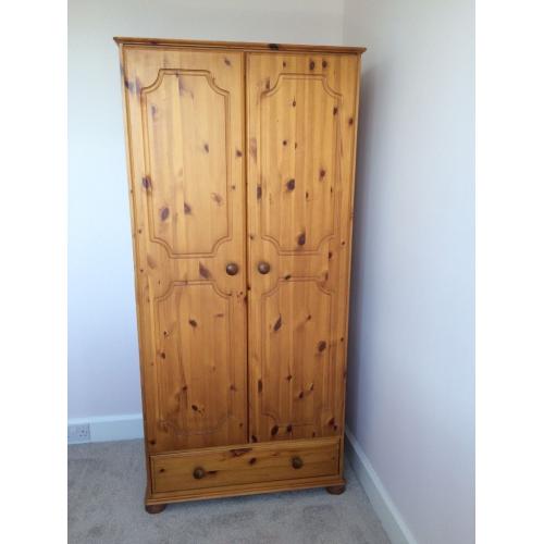 Solid pine wardrobe with drawer