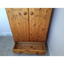 Solid pine wardrobe with drawer