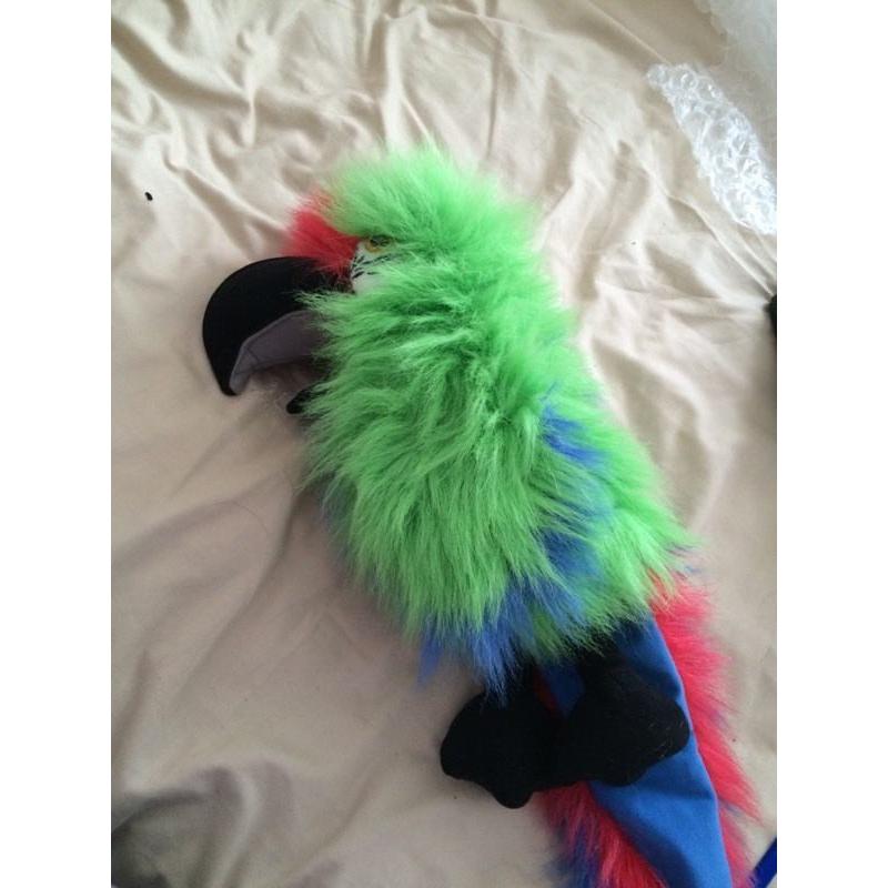 2 squawking parrot puppets