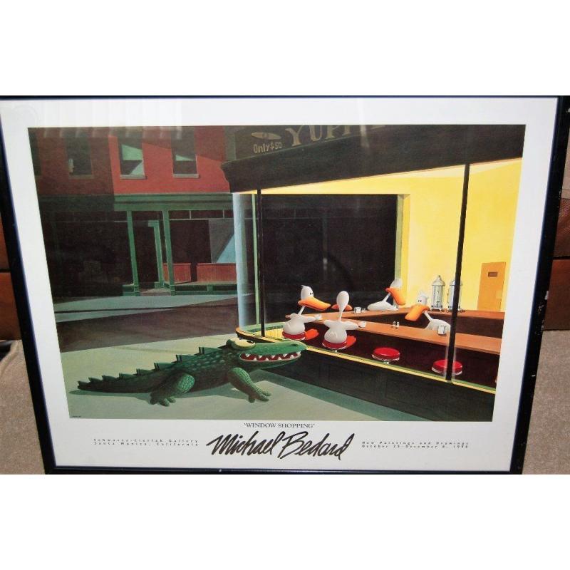 VINTAGE FRAMED POSTER BY MICHAEL BEDARD, "WINDOW SHOPPING"