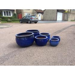 6 Blue Stone Plant Pots
