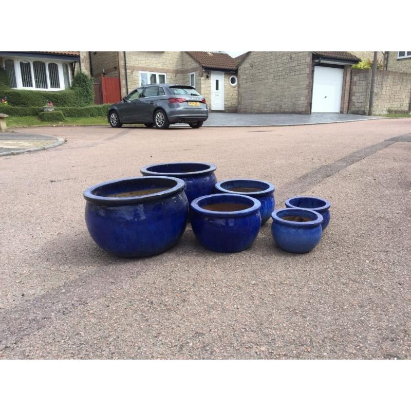 6 Blue Stone Plant Pots