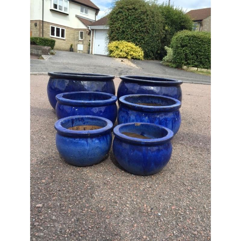 6 Blue Stone Plant Pots