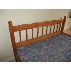 Pine double bed with mattress, little used