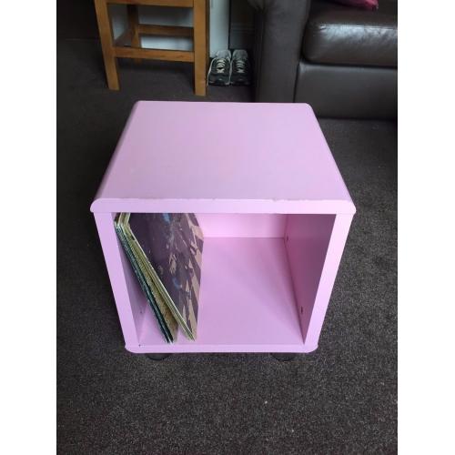 Pink wooden bed side table / vinyl record storage