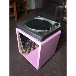Pink wooden bed side table / vinyl record storage