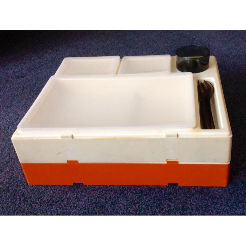 60s 70s Vintage Retro Pac-A-Pic Stacking Picnic Set Camper Van Orange & White great fun