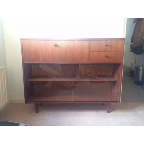 Vintage glass fronted shelving cabinet/bureau