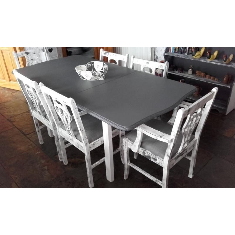 Shabby chic table that extendeds 6 chairs + bookcase + 4 drawer unite all professionally done