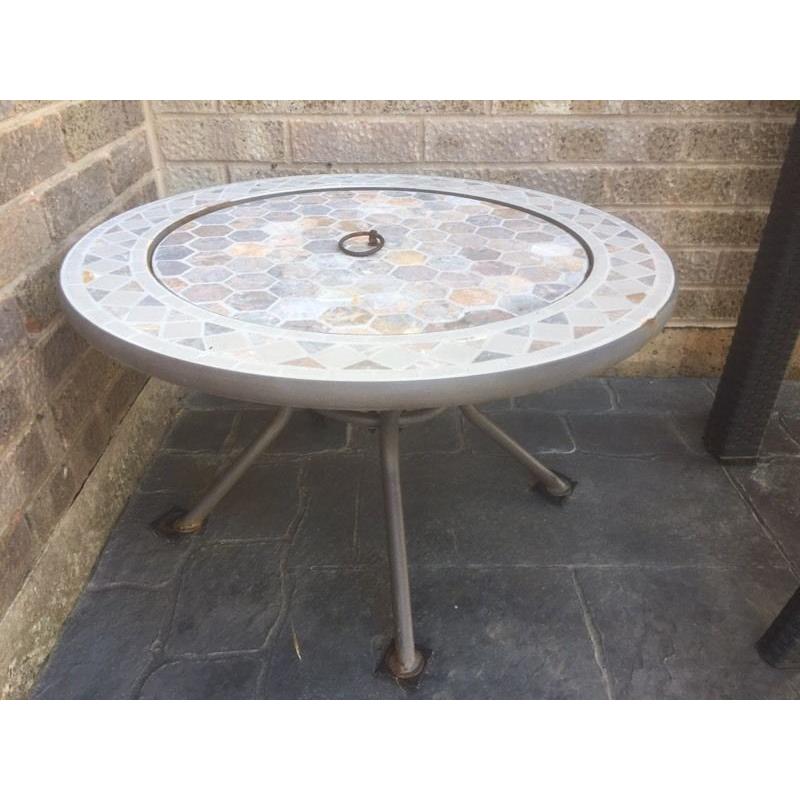 Mosaic tiles fire pit and drinks table