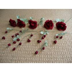 5 Artificial Burgundy Red Roses & 6 Rose Bud Stems for Flower Arrangement or Vases Mini Vases Crafts