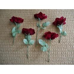 5 Artificial Burgundy Red Roses & 6 Rose Bud Stems for Flower Arrangement or Vases Mini Vases Crafts