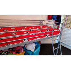 Metal Mid Sleeper bed x2 (one boys and one girls mattress included)