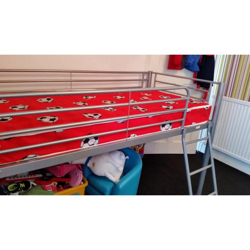 Metal Mid Sleeper bed x2 (one boys and one girls mattress included)