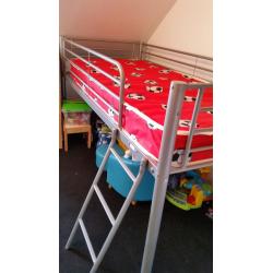 Metal Mid Sleeper bed x2 (one boys and one girls mattress included)
