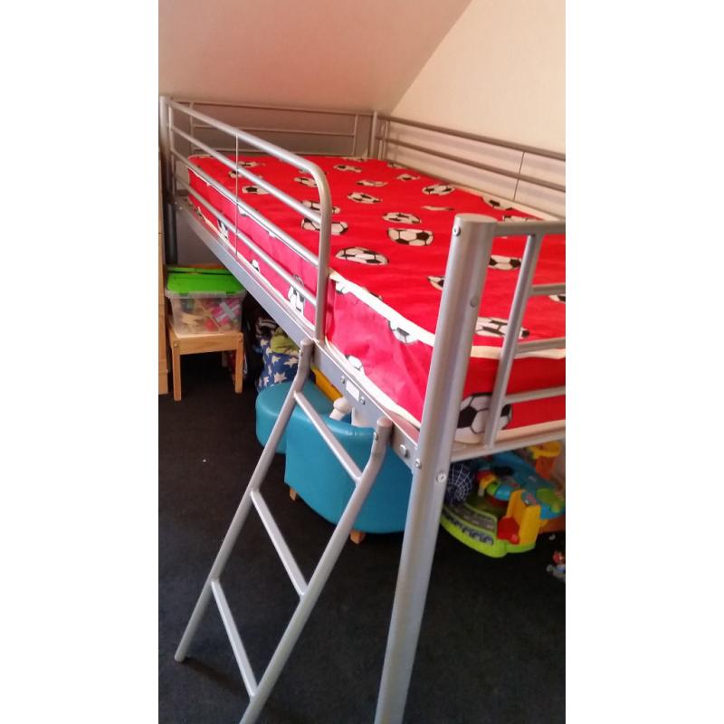 Metal Mid Sleeper bed x2 (one boys and one girls mattress included)