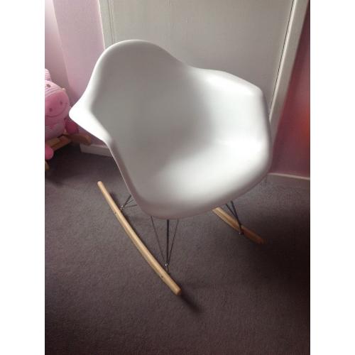 Eames inspired white plastic rocking chair