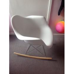 Eames inspired white plastic rocking chair