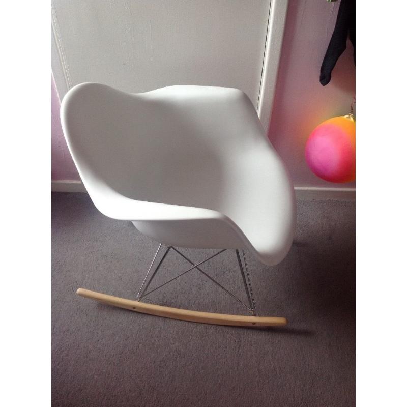 Eames inspired white plastic rocking chair