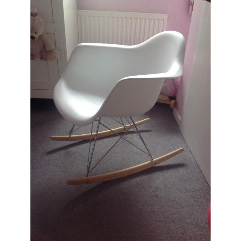 Eames inspired white plastic rocking chair