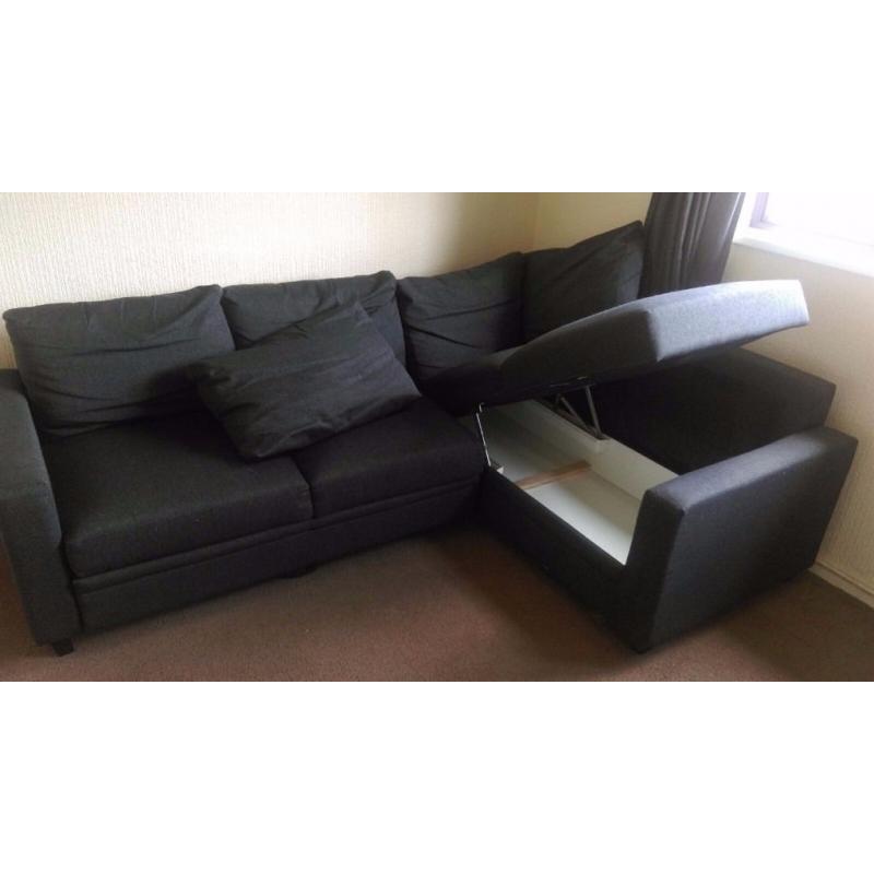 Fabric charcoal Double sofa bed, with storage.