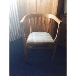 Vintage adult desk school chair backed in blue and cream tweed tartan style fabric