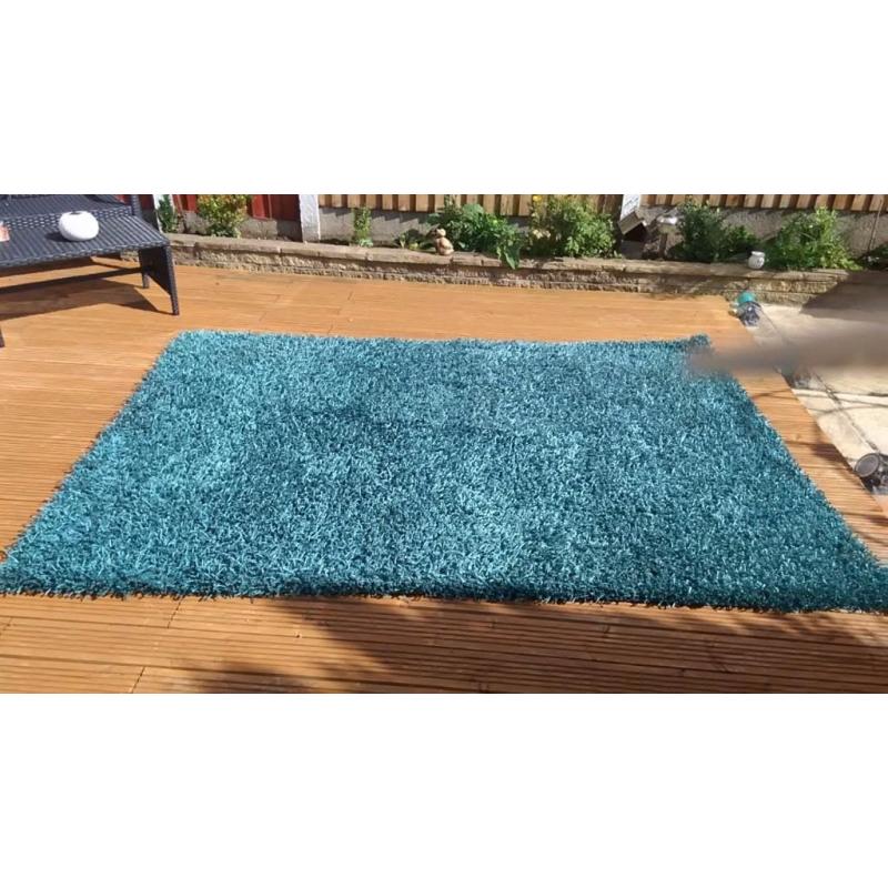 Teal shaggy rug