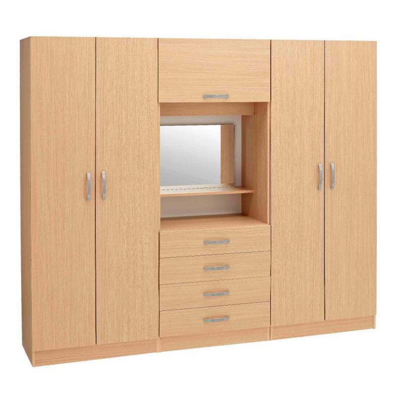 Fully Assembled 4 Door wardrob with Dresser, Mirror, Shelves, Rails BRAND NEW