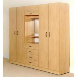 Four Door Large Wardrob with Fitted Mirror Drawers in Oak Beech White Walnut color