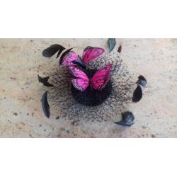 wedding fascinator hat never been used still in box butterfly pink and purple