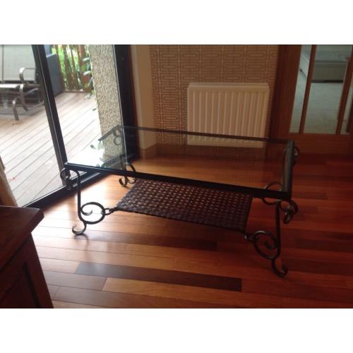 Large glass and ironwork coffee table