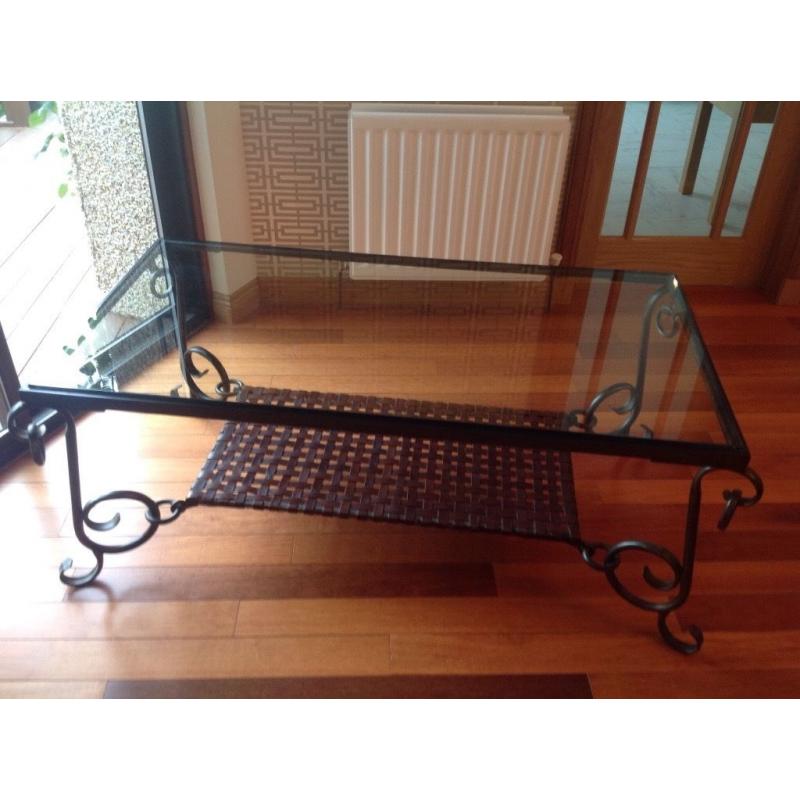 Large glass and ironwork coffee table