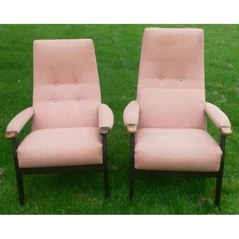 Vintage Parker knoll easy chairs high backed His & Hers lumbar support good condition