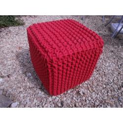 Orange knitted pouffe