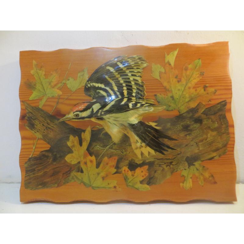 Vintage Handmade Wooden Bird Picture Decoupage Made by Artist Deirdre Drake