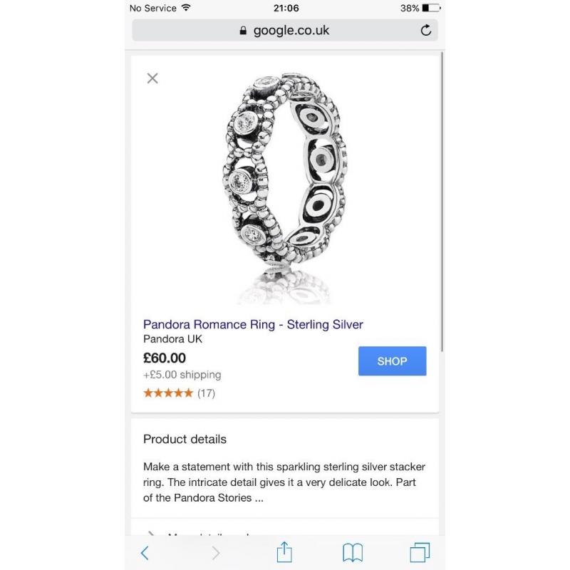 Pandora ring size 56 with bag and box as new