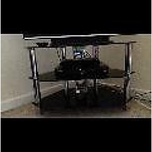 TV Unit/Stand in tinted black glass & Chrome