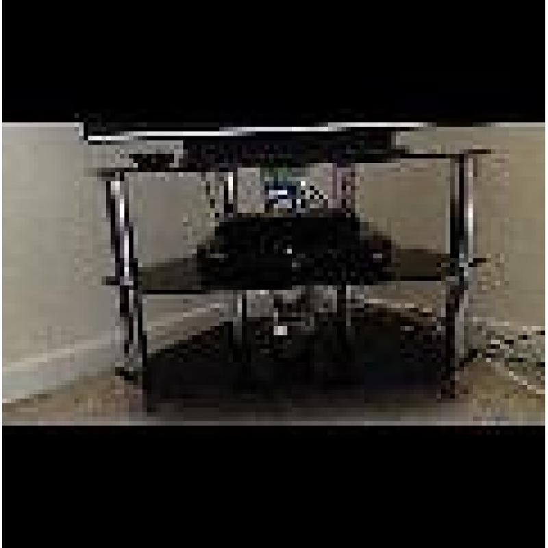 TV Unit/Stand in tinted black glass & Chrome