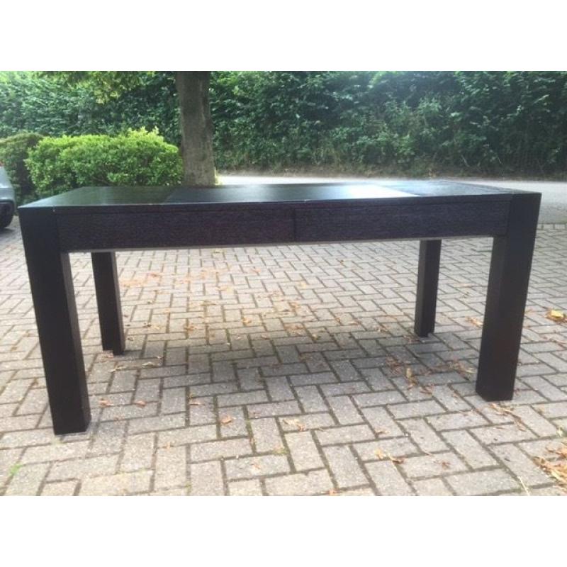 Black wood desk with 2 drawers and 'leatherette' inlay