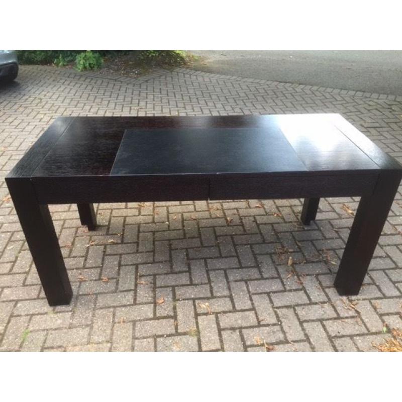 Black wood desk with 2 drawers and 'leatherette' inlay