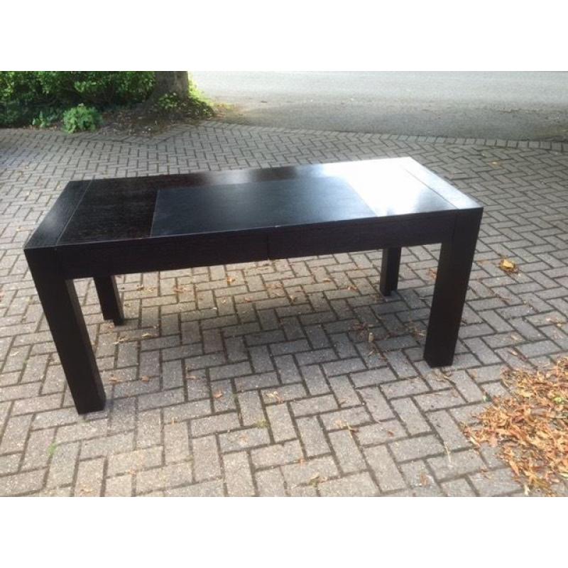 Black wood desk with 2 drawers and 'leatherette' inlay