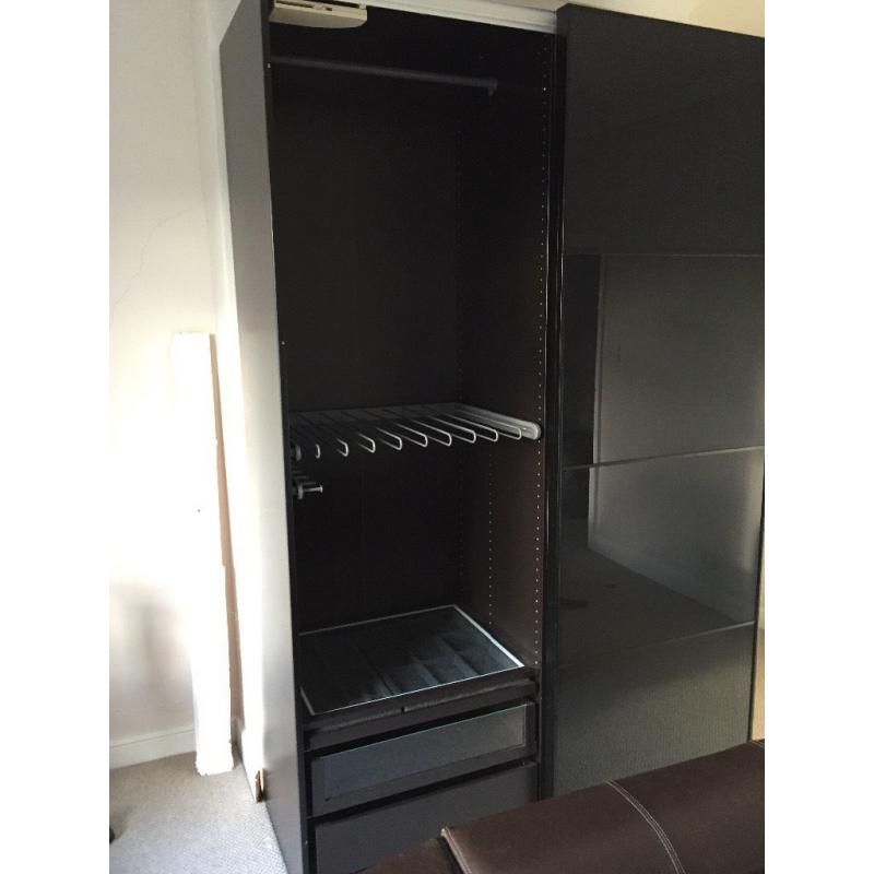 Wardrobe black glass doors