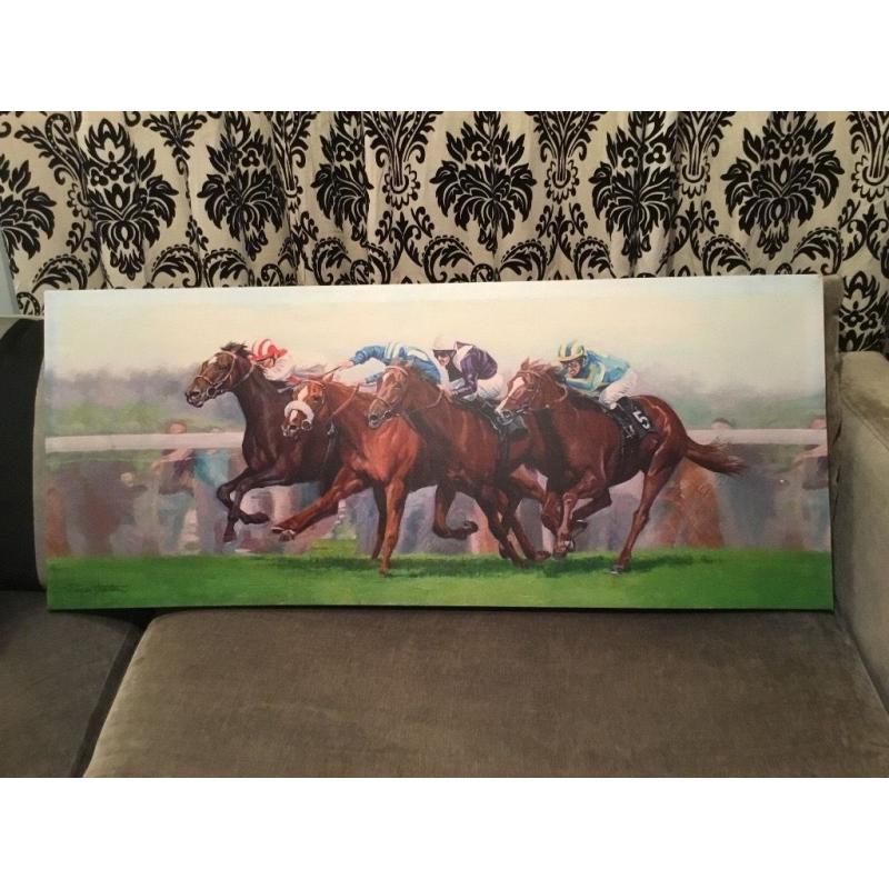 Really nice, large size horse racing print/canvas. 4 feet X 20 in.