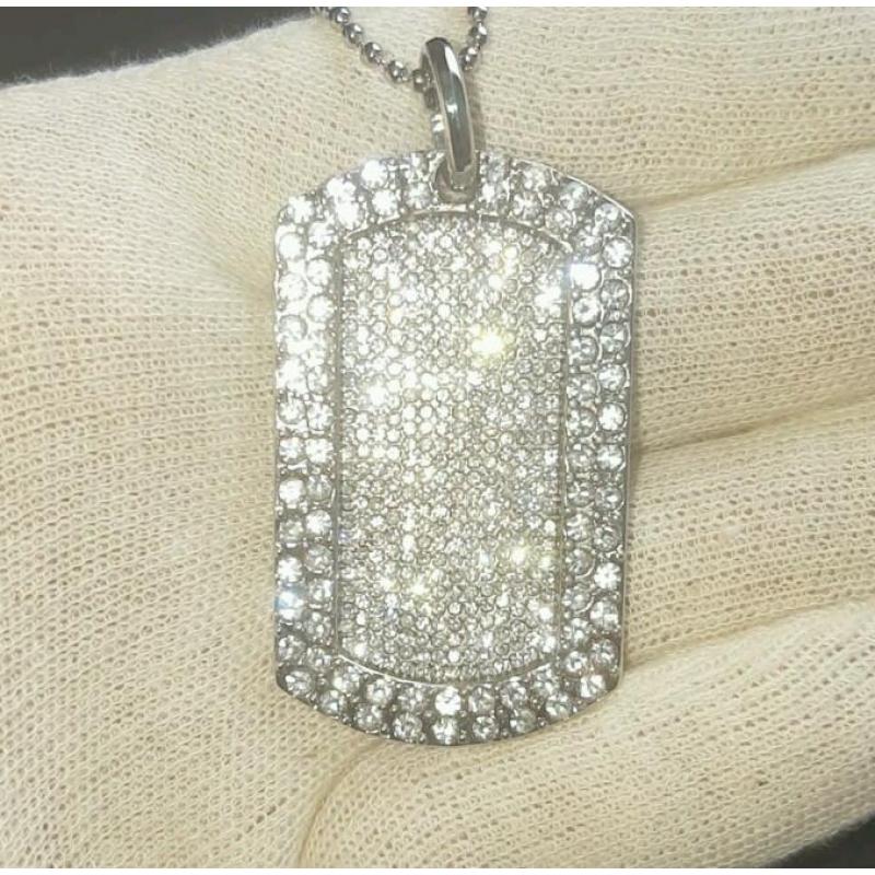 Silver Diamond Dog Tag & Chain