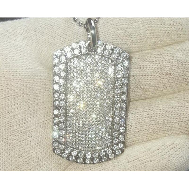 Silver Diamond Dog Tag & Chain